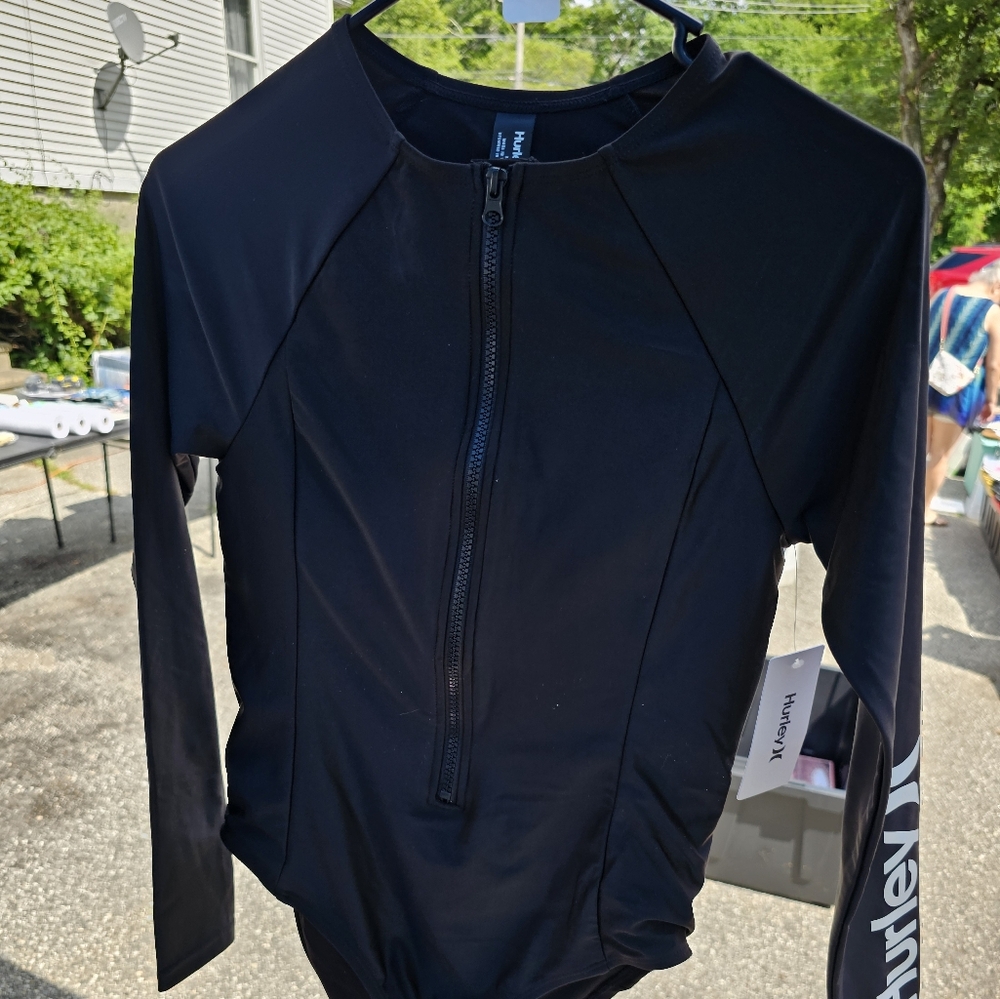 Hurley Black Zip-Up Rash Guard